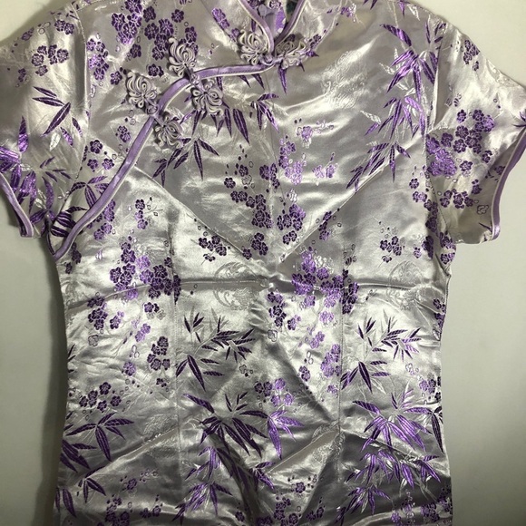 Womens Oriental Dress. Silver And Purple. Size 17” Pit To Pit. Small - Picture 4 of 9